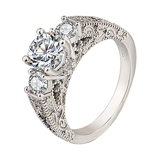 YWJewly Vintage-Bohème-Finger-Midi-Ring Eingelegter funkelnder Diamantring European Micro Set Zircon Dance Ring an den Fingerspitzen Zircon Crown Ring Modische Ringe (Silver, 10) von YWJewly