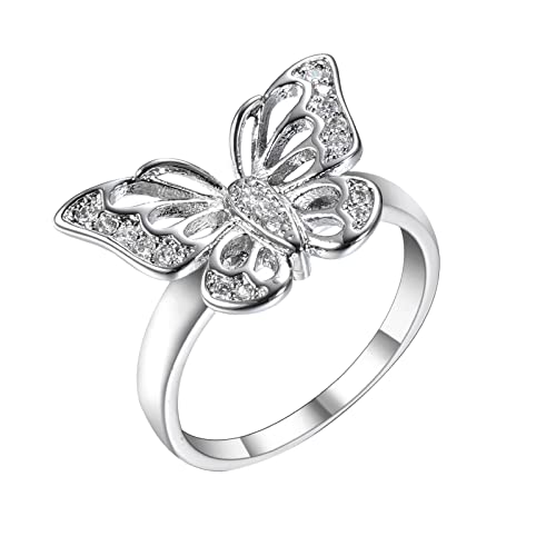 YWJewly Vintage Knöchelring-Set dekorative Ringe Kreative Frauen Zirkon Armband Tier Schmetterling Schmuck Ring Ehering Mode Prinzessin Verlobungsring Ringe Bänder (Silver, 8) von YWJewly