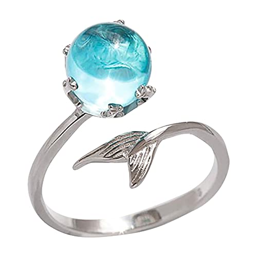YWJewly Vintage Ringe Fisch weibliche Meerjungfrauen-Mode Bubbling-Ring-Tail Ringe Teenager Mädchen Trend (Silver-A, One Size) von YWJewly