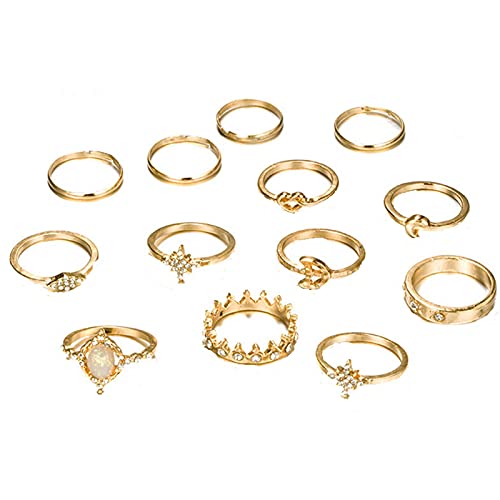 YWJewly Vintage Ringe Set für MäNner Frauen Ring Ring 13 teilig goldener Bohemian Ring für Frauen Gürtel Ringe (Golden-E, One Size) von YWJewly