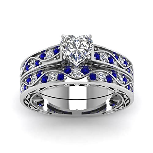 YWJewly Zirkon-Druckentlastungsring Hochzeit handgemachte Luxus Geschenk weiß Verlobungsschmuck Ring geschnitten Ringe Ringe 2 Set Schwarz (Blue, 8) von YWJewly