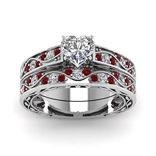 YWJewly Zirkon-Druckentlastungsring Hochzeit handgemachte Luxus Geschenk weiß Verlobungsschmuck Ring geschnitten Ringe Ringe 2 Set Schwarz (Red, 6) von YWJewly