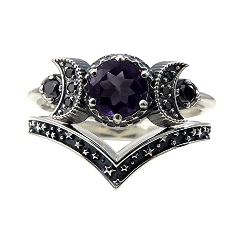 YWJewly beliebte Accessoires Mondring Roter Ring Mond Geschenke Mädchen für Frauen Amethyst Schmuck Ringe Männer Ringe Silber (Purple, 10) von YWJewly