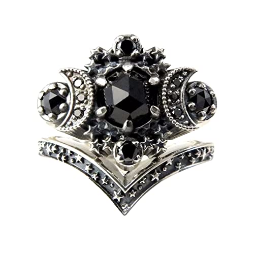 YWJewly für Frauen Mädchen im Teenageralter Fashion Diamond Silver Moon Verlobungsring Set Boho Stapel Eheringe Vorhang Zubehör Ringe (Black, 11) von YWJewly