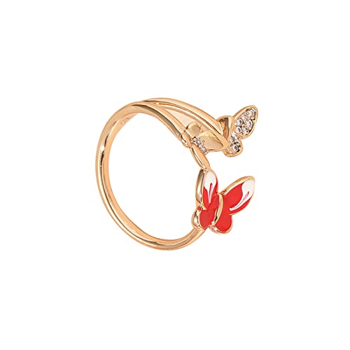 für Frauen Mädchen im Teenageralter Kleine Mode Design Schmetterling Ring Weibliche Öffnung Einstellbare Zeigefinger Ring Persönlichkeit Zarte Licht Luxus High Sense Ring Naturholz Ringe (Red, A) von YWJewly