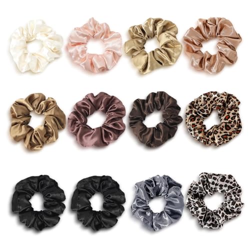 Scrunchies, 12 Stück Satin Haargummi, Weiche Bellody Haargummi, Bunte Elastische Silk Scrunchie seide, zopfgummi für Frauen und Mädchen von YWKJDDM