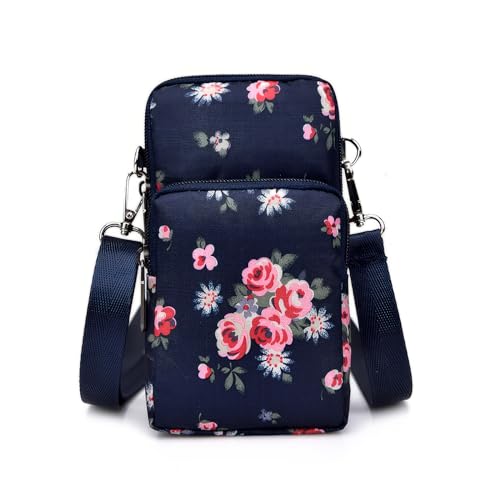 YWKJDDM Handy Umhängetasche, Handytasche Mädchen, Handytasche Zum Umhängen Damen, Handy Schultertasche Mini Crossbody Tasche Damentasche für Frauen (Blaue Rose) von YWKJDDM