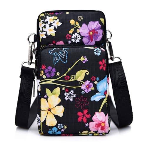 YWKJDDM Handy Umhängetasche, Handytasche Zum Umhängen Damen, Handytasche Mädchen, Handy Schultertasche Mini Crossbody Tasche Damentasche für Frauen(Lass Hundert Blumen Blühen) von YWKJDDM