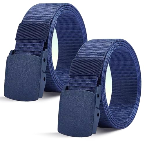 YWKJDDM Taktischer Gürtel, 2 Stück Arbeitsgürtel Herren, 130cm Nylon Canvas Gürtel, Verstellbarer Keine Löcher Gürtel Belt Canvas stoffgürtel für Herren Damen (blau) von YWKJDDM