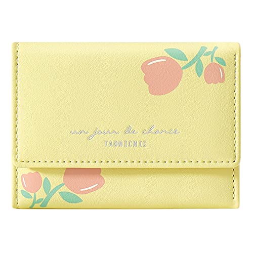 Frauen-Blumendruck-Geldbörse Trifold Wallet Multi Card Cartoon PU Short Card Holder Wallet Handyhülle Brieftasche (Yellow, One Size) von YWLINK