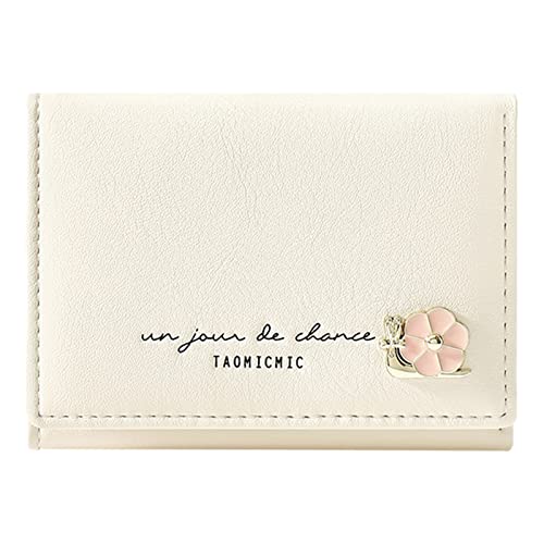 Frauen Faltbare Geldbörse Mode Student Tri Fold Short Clip Wallet Zwei Geldbörsen Damen Wallet (Beige, One Size) von YWLINK