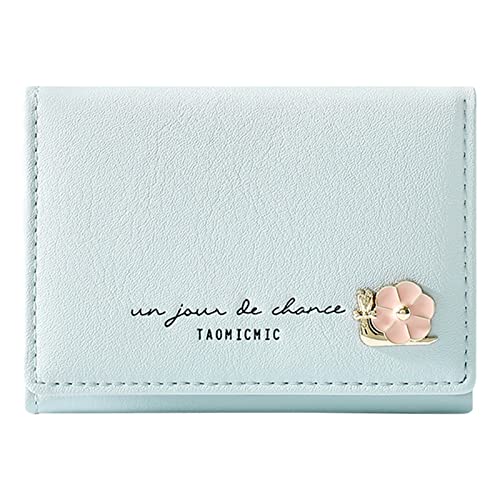 Frauen Faltbare Geldbörse Mode Student Tri Fold Short Clip Wallet Zwei Geldbörsen Damen Wallet (Blue, One Size) von YWLINK