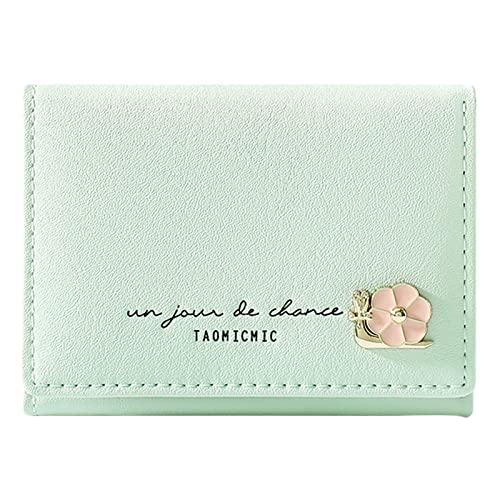 Frauen Faltbare Geldbörse Mode Student Tri Fold Short Clip Wallet Zwei Geldbörsen Damen Wallet (Green, One Size) von YWLINK