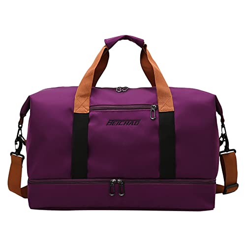 Taschen für Frauen Handgepäck Reisetasche Sporttasche Sporttasche Reisetasche für Frauen Lederboden Für Taschen Häkeln (Purple, One Size) von YWLINK