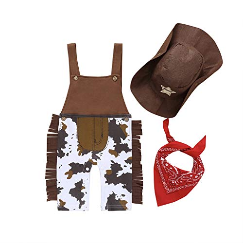 YWLINK Baby Kid Kleinkind SchöN Western Cowboy Overall Hat Schal Overall Strampler Mit Quaste 3PCS Outfits Set Kleidung von YWLINK