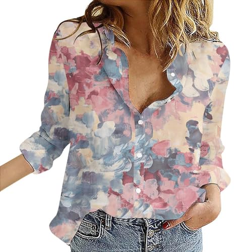 YWLINK Boho Bluse Damen Leinenbluse Summer Vintage Boho Style Blumen Bluse Ausgefallene Blusen Strandhemd V-Ausschnitt Langarmshirts Blusenshirt Langarm Kleidung Tops (Camouflage #4, XXXL) von YWLINK