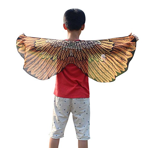 YWLINK Chiffon Klassisch Party Jungen MäDchen Karneval Bohemien Volltonfarbe Oder Adlerflügel Schal Cosplay ZubehöR Kind Weihnachten Halloween FlüGel Umhang Pashmina (118 * 48CM,B Orange) von YWLINK