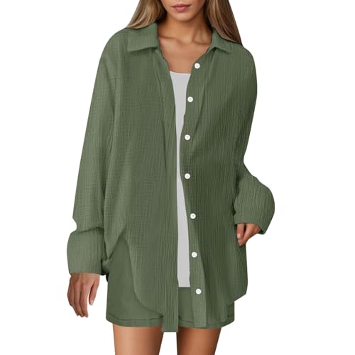 YWLINK Damen Casual Langarm Top Einfarbig Strickpullover Sweatsuit 2 Stück Kurzes T-Shirt Outfits Sets (Camouflage-B, XXXL) von YWLINK