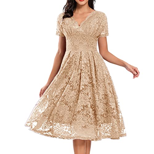 YWLINK Damen Elegant Keine Schulter Spitze Patchwork Mini-Chiffon Spitzenkleid Abendkleid Frauen Prom Swing Abend Party Cocktailkleid Formal Brautjungfernkleid von YWLINK