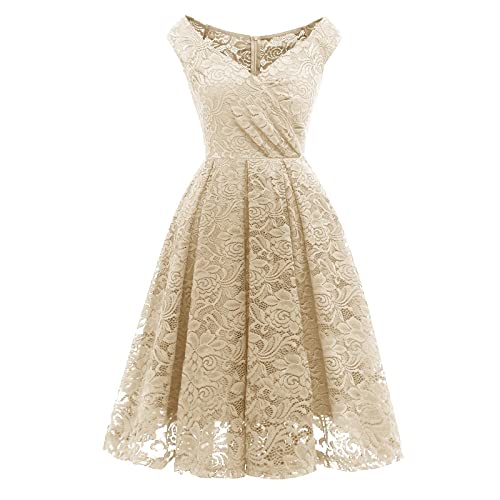 YWLINK Damen Elegant Keine Schulter Spitze Patchwork Mini-Chiffon Spitzenkleid Abendkleid Frauen Prom Swing Abend Party Cocktailkleid Formal Brautjungfernkleid von YWLINK