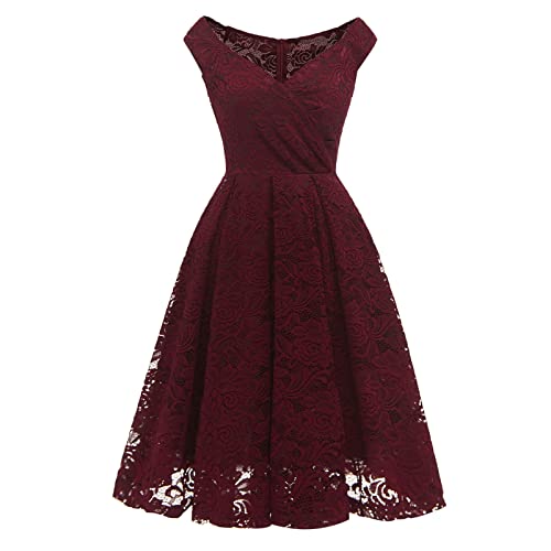 YWLINK Damen Elegant Keine Schulter Spitze Patchwork Mini-Chiffon Spitzenkleid Abendkleid Frauen Prom Swing Abend Party Cocktailkleid Formal Brautjungfernkleid von YWLINK