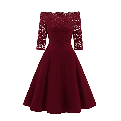 YWLINK Damen Elegant Keine Schulter Spitze Patchwork Mini-Chiffon Spitzenkleid Abendkleid Frauen Prom Swing Abend Party Cocktailkleid Formal Brautjungfernkleid von YWLINK