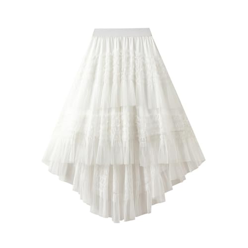 YWLINK Damen Faltenrock Tüllrock Asymmetrisch Röcke Kurzer Skater Röcke Midirock Sommerrock Damen Elastic Bund Tutu Prinzessin Tüll Unterrock Pettiskirt(Weiß，Einheitsgröße) von YWLINK