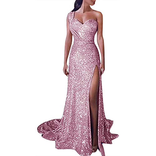YWLINK Damen Funkelndes Pailletten mit Langen Ärmeln Gerafftes figurbetontes Partykleid Abendkleid Lang Glitzer Ballkleid mit Rüschen Saum Kleid Festliche Kleider für Hochzeit(Rosa #2，L) von YWLINK