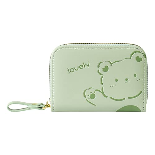 YWLINK Damen Reißverschluss Mini Multi Card Organ Kartenhalter Damen Cartoon PU Geldbörse Brieftasche Damen Klein Modern (Green, One Size) von YWLINK