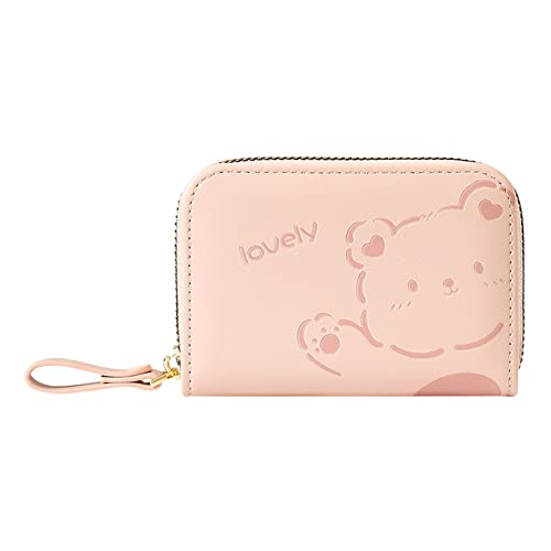 YWLINK Damen Reißverschluss Mini Multi Card Organ Kartenhalter Damen Cartoon PU Geldbörse Brieftasche Damen Klein Modern (Pink, One Size) von YWLINK