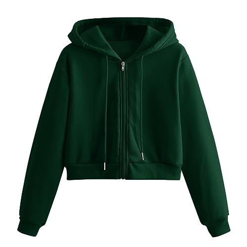 YWLINK Damen Sweatjacke Bauchfrei Kapuzenpullover Langarm Kurz Hoodie Sweatshirt, Crop Pullover Kapuzenjacke Cropped Jacke mit Kordel, Damen Sweatshirt Crop Pullover Tops(2-AG，M) von YWLINK