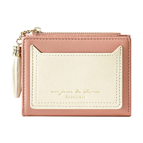 YWLINK Damenbrieftasche mit Reißverschluss, kurz, zweifach gefaltet, mit Karten Mini Schwarz (Pink, One Size) von YWLINK