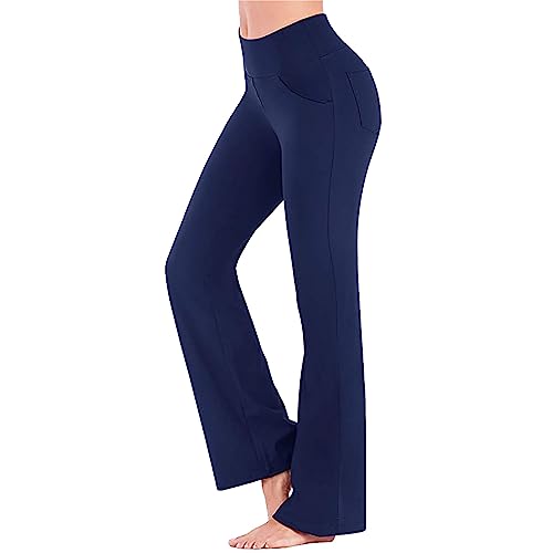 YWLINK Einfarbige Micro Lah-Hose mit weitem Bein für Damen, hohe Taille, lässige Mädchen-Yogahose Damen Schlupfhose Kurzgröße(Blau，L) von YWLINK