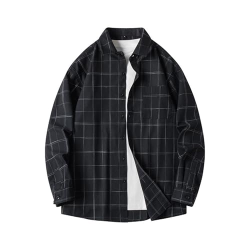 YWLINK Flanellhemd Herren Kariertes Freizeithemd Langarm Casual Western Button Down mit Fronttasche Regular Fit Button-Down Freizeithemden Casual Regular Fit Sommerhemd (10-Black, XXXXL) von YWLINK