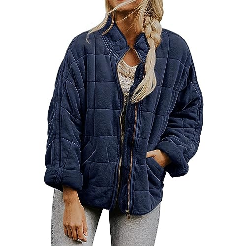 YWLINK Leichte Daunenjacke Damen Winterjacke Oversized Steppjacke Kurz Wasserabweisende Kurzer Daunenmantel Parka Winterparka Stehkragen Übergangsjacke Teenager Mädchen(A-Blau，S) von YWLINK