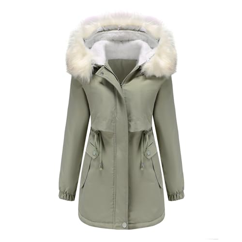 YWLINK Parka Jacke Damen Winterparka Gefüttert Winterjacke Wintermantal Damenmantel Plüschjacke Plüsch Parka Jacke Plüschmantel Fleecejacke Übergangsjacke Damenjacke(Grün-2，XXL) von YWLINK