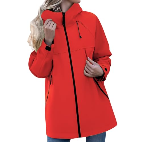YWLINK Regenjacke Damen Wasserdicht Windbreaker Atmungsaktiv Bergangsjacke Regencape Leichte Jacke Übergangsjacke Mit Kapuze Regenjacken & -mäntel Für Damen Fahren Windschutz (Red, XXXXXL) von YWLINK