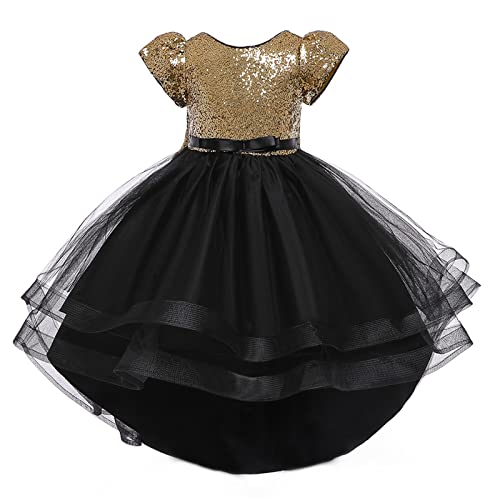 YWLINK Spitze Abendessen MäDchen Prinzessin Brautjungfer Festzug Tutu TüLl ÄRmellos Festival Kleiden Elegant Maxi Kleid Party Hochzeitskleid (Y4-Gold, 140) von YWLINK