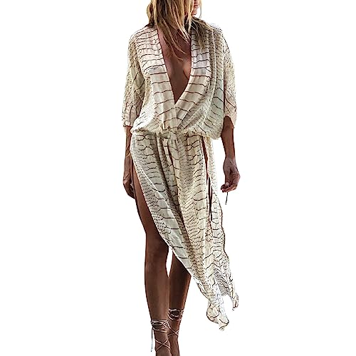 YWLINK Strandkleid Damen Lang Sommer Strandtunika Strandponcho Bikini Cover Up Boho Kimono Cardigan Strandmode Beach Dress Sommerkleid Vertuschen Long Bikini Cover Up(G #1，S) von YWLINK