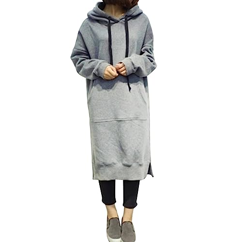 YWLINK Sweatkleid Damen Lang Hoodie Kleid Pullover Langarm Sweatshirts mit Kapuze Kapuzenpullover Casual Sweatshirtkleid Langarm Sweatshirts Kapuzenpullover Tops Herbst Mini Kleid(B，M) von YWLINK