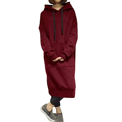 YWLINK Sweatkleid Damen Lang Hoodie Kleid Pullover Langarm Sweatshirts mit Kapuze Kapuzenpullover Casual Sweatshirtkleid Langarm Sweatshirts Kapuzenpullover Tops Herbst Mini Kleid(C，5XL) von YWLINK