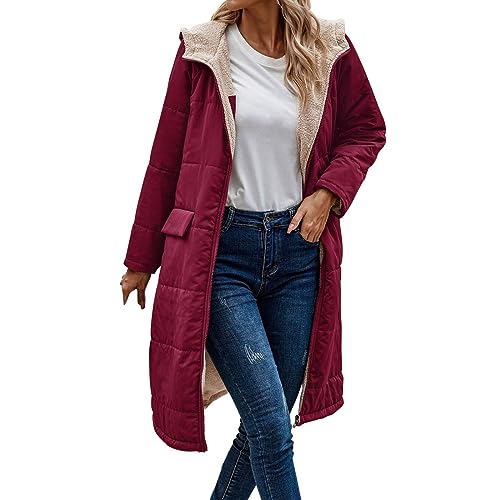 YWLINK Übergangsjacke Damen Warm Wintermäntel Reversibel Sherpa Fleece Lang Pufferjacken mit Kapuze Frauen Oberbekleidung Outdoorjacke Steppjacke Steppmantel Daunenjacke(E #2，XL) von YWLINK