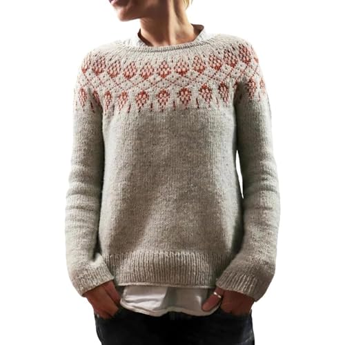 YWLINK Weihnachtspullover Damen Pullover Weihnachts Pullis Alpaka Wollpullover Winter Norwegen Bunte Grobstrickpullover Norwegerpulli Christmas Pulli (10-Khaki, S) von YWLINK