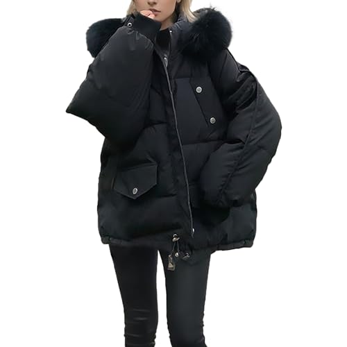 YWLINK Winterjacke Damen Daunenjacke mit Kapuze Warmer Outdoormantel für den Winter Female Steppmantel Wintermantel Winter Verdickte Winterparka Kapuzenmantel(2-Schwarz，L) von YWLINK