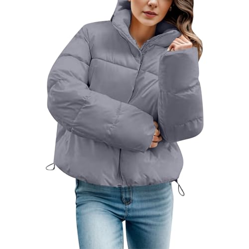 YWLINK Winterjacke Damen Puffer Jacke Kurz Schwarz Beige Winter Warm Gesteppte Dicke Winterjacke Winter Warm Ubergangs Damen-Jacken Outdoor Baumwolljacke Bomberjacke Jacket(Grey?L) von YWLINK