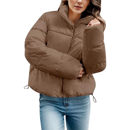 YWLINK Winterjacke Damen Puffer Jacke Kurz Schwarz Beige Winter Warm Gesteppte Dicke Winterjacke Winter Warm Ubergangs Damen-Jacken Outdoor Baumwolljacke bomberjacke jacket(Kaffee，M) von YWLINK