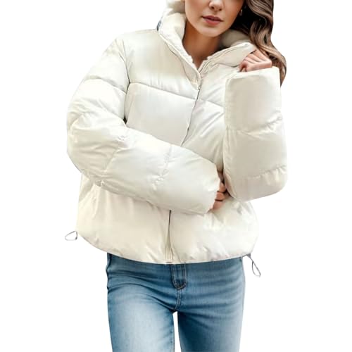 YWLINK Winterjacke Damen Puffer Jacke Kurz Schwarz Beige Winter Warm Gesteppte Dicke Winterjacke Winter Warm Ubergangs Damen-Jacken Outdoor Baumwolljacke Bomberjacke Jacket(Wei?L) von YWLINK