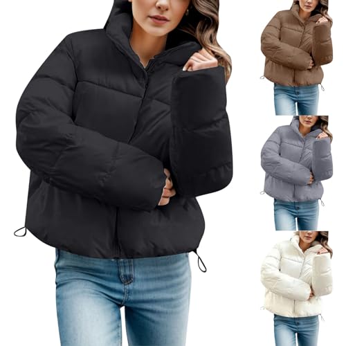 YWLINK Winterjacke Damen Puffer Jacke Kurz Schwarz Beige Winter Warm Gesteppte Dicke Winterjacke Winter Warm Ubergangs Damen-Jacken Outdoor Baumwolljacke Bomberjacke Jacket(Schwarz?3XL) von YWLINK