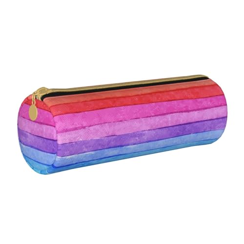 YWSOTRE Buntes Regenbogenholz, Federmäppchen, zylindrisches Stiftetui, tragbares Leder-Bleistiftetui mit Reißverschluss, Kosmetiktasche von YWSOTRE