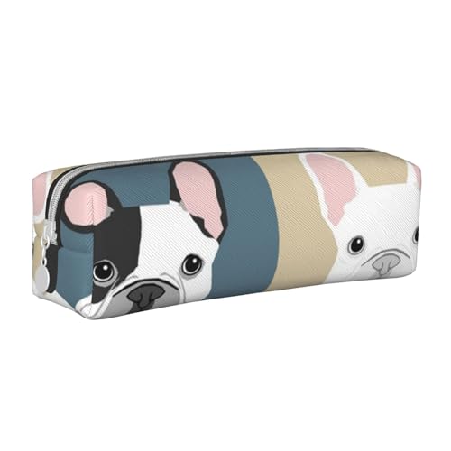 YWSOTRE Französische Bulldogge Bedruckt, Bleistifttasche, Federmäppchen, tragbare Bleistifttasche aus Leder mit Reißverschluss, Kosmetiktasche von YWSOTRE